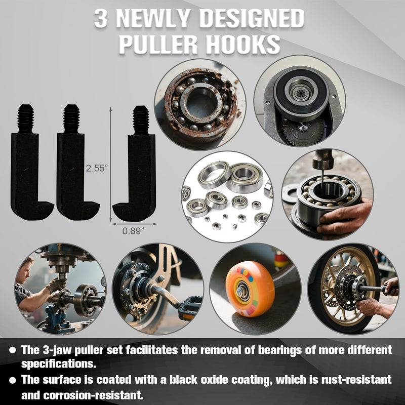 FITHOIST 36-in-1 Bearing Puller Kit,Blind Hole Bearing Puller,Bearing Separator with 3 Jaw Puller Hooks,Inner Bearing Removal Tool for Motorcycles,Cars,Machinery Bearing - Image 5